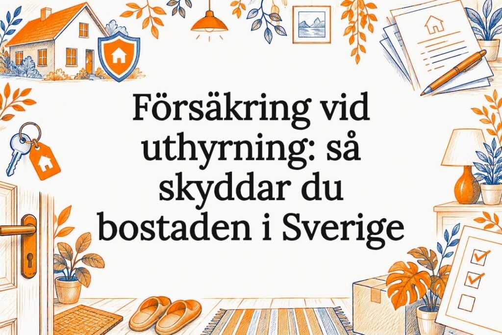 Dekorativ titelbild med hus och försäkringsikoner