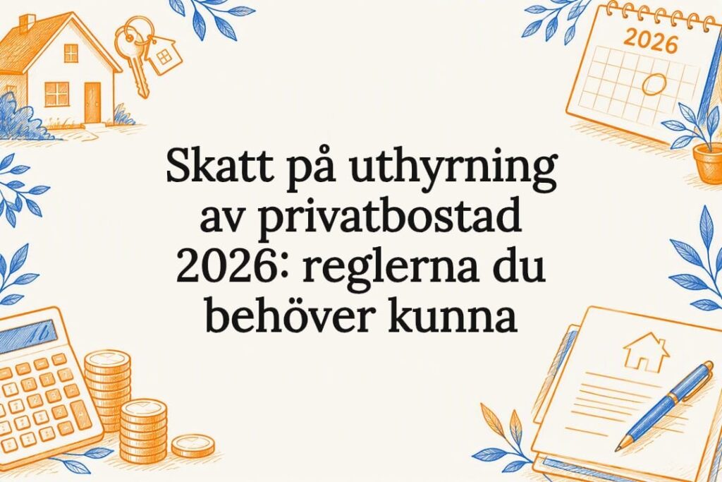 Dekorativ illustration av hus och skatteberäkning